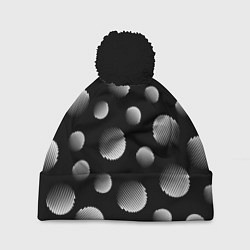Шапка с помпоном Шары в полоску на черном фоне, цвет: 3D-черный
