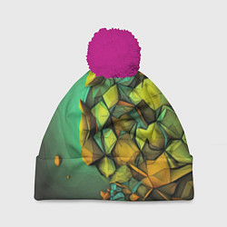 Шапка с помпоном Зеленая объемная абстракция, цвет: 3D-малиновый