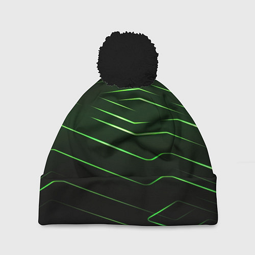 Шапка c помпоном Green abstract dark background / 3D-Черный – фото 1