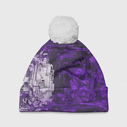 Шапка с помпоном Киберпанк заражение фиолетовое, цвет: 3D-белый