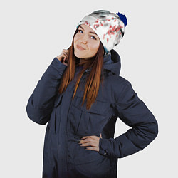 Шапка с помпоном Хокусай большая волна в Канагаве - пародия укиё, цвет: 3D-тёмно-синий — фото 2