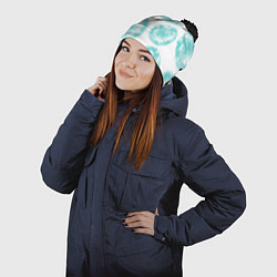 Шапка с помпоном Акварельные голубые био формы, цвет: 3D-черный — фото 2