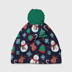 Шапка с помпоном Снеговички с рождественскими оленями и елками, цвет: 3D-зеленый