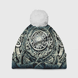 Шапка с помпоном Орнамент и руны скандинавских викингов, цвет: 3D-белый