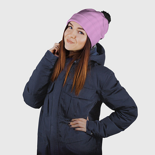 Шапка c помпоном Строгий розовый в чёрную полоску / 3D-Черный – фото 2