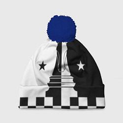 Шапка с помпоном Шахматный конь, цвет: 3D-тёмно-синий