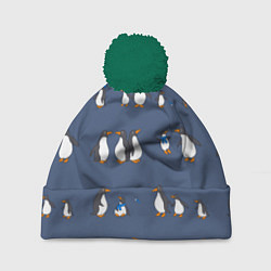 Шапка с помпоном Забавное семейство пингвинов, цвет: 3D-зеленый