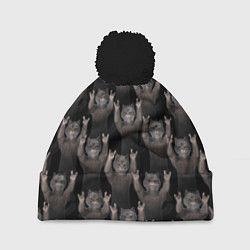 Шапка с помпоном Коты любят рок-музыку, цвет: 3D-черный