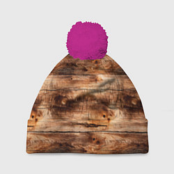 Шапка с помпоном Старая деревянная обшивка, цвет: 3D-малиновый
