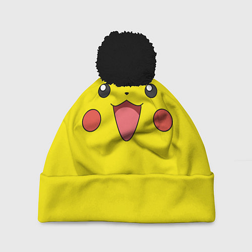 Шапка c помпоном Пикачу - весёлый покемон / 3D-Черный – фото 1