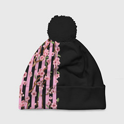 Шапка с помпоном Сакура и полосы, цвет: 3D-черный