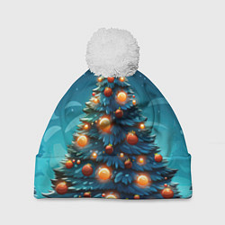 Шапка с помпоном Новогодняя елка с шарами, цвет: 3D-белый