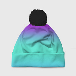 Шапка с помпоном Фиолетовый бирюзовый голубой неоновый градиент, цвет: 3D-черный