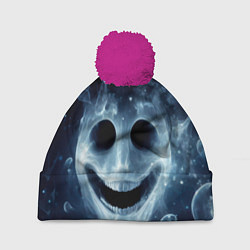 Шапка с помпоном Хэллоуин - улыбка привидения, цвет: 3D-малиновый