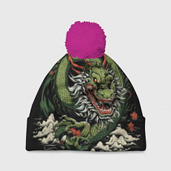 Шапка с помпоном Символ года зеленый дракон, цвет: 3D-малиновый