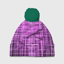 Шапка с помпоном Фиолетовые неоновые полосы киберпанк, цвет: 3D-зеленый