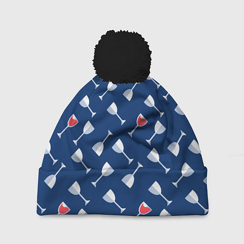 Шапка c помпоном Бокальчик винишка / 3D-Черный – фото 1