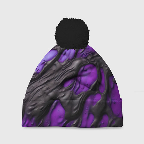 Шапка c помпоном Фиолетовая текучая субстанция / 3D-Черный – фото 1