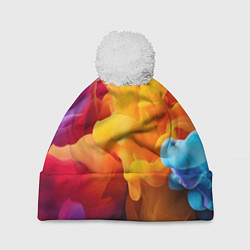 Шапка с помпоном Цветной дым, цвет: 3D-белый