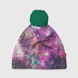 Шапка с помпоном Пурпурные космические туманности со звездами, цвет: 3D-зеленый