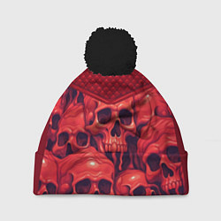 Шапка с помпоном Расплавленные красные черепа, цвет: 3D-черный