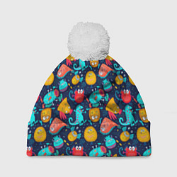 Шапка c помпоном Мультяшные цветные монстрики