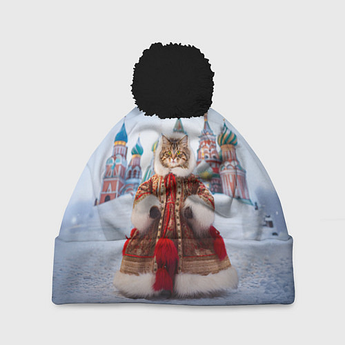 Шапка c помпоном Новогодняя кошечка в пальто / 3D-Черный – фото 1