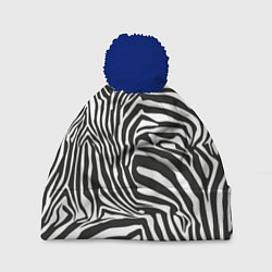 Шапка с помпоном Шкура зебры черно - белая графика, цвет: 3D-тёмно-синий