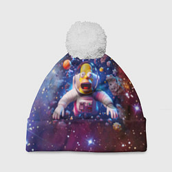 Шапка с помпоном Homer Simpson in space - ai art, цвет: 3D-белый