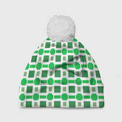 Шапка c помпоном Зелёные кирпичики и белые полосы