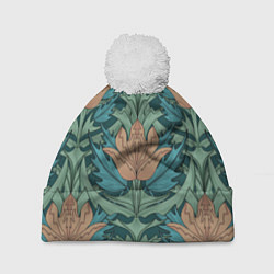 Шапка c помпоном Цветы в стиле Уильяма Морриса - паттерн