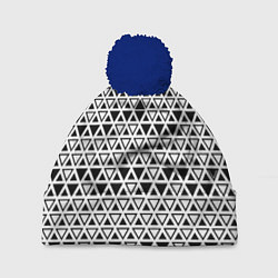 Шапка с помпоном Треугольники чёрные и белые, цвет: 3D-тёмно-синий