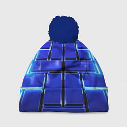 Шапка с помпоном Синие плиты с неоном, цвет: 3D-тёмно-синий
