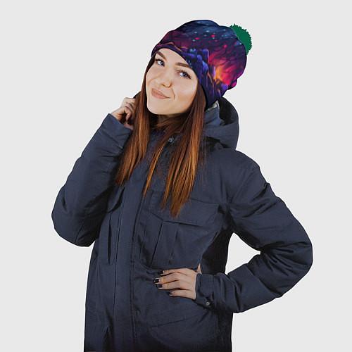 Шапка c помпоном Абстрактный камуфляж в кислотных абстрактных пятна / 3D-Зеленый – фото 2