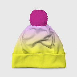 Шапка с помпоном Бледно-розовый и ярко-желтый градиент, цвет: 3D-малиновый