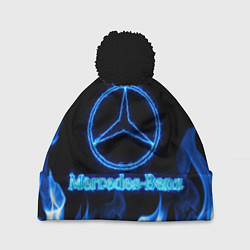 Шапка с помпоном Mercedes-benz blue neon, цвет: 3D-черный