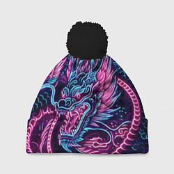 Шапка с помпоном Neon Japanese dragon - irezumi, цвет: 3D-черный