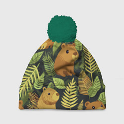 Шапка с помпоном Капибары - лесной маскировочный камуфляж, цвет: 3D-зеленый