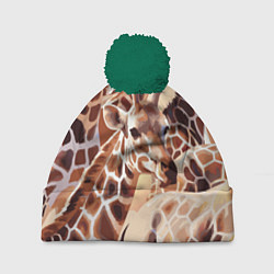 Шапка с помпоном Жирафы - африканский паттерн, цвет: 3D-зеленый