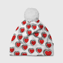Шапка с помпоном Стикеры наклейки сердечки объемные, цвет: 3D-белый