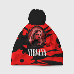 Шапка c помпоном Nirvana красные краски рок бенд