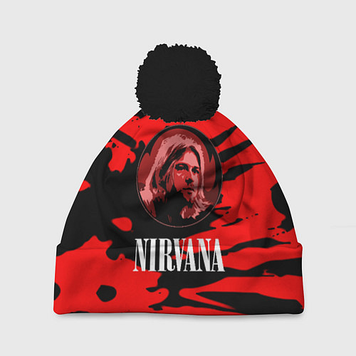 Шапка c помпоном Nirvana красные краски рок бенд / 3D-Черный – фото 1