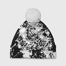 Шапка с помпоном Manchester City краски чёрно белые, цвет: 3D-белый