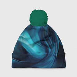 Шапка с помпоном Синяя абстракция в виде волн, цвет: 3D-зеленый