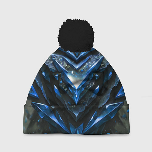 Шапка c помпоном Синие драгоценные кристаллы / 3D-Черный – фото 1