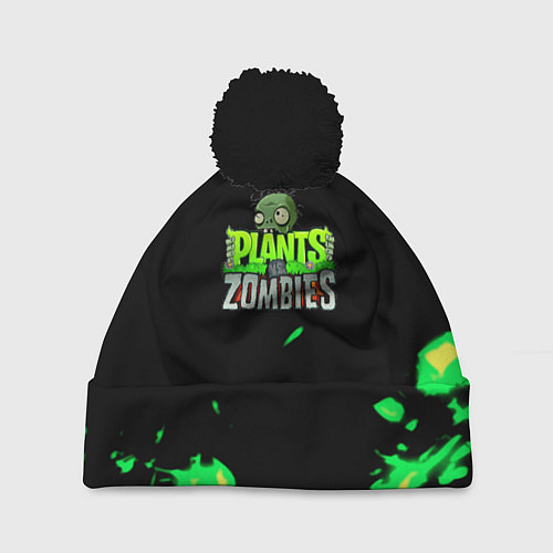 Шапка c помпоном Plants vs Zombies зелёная текстура / 3D-Черный – фото 1