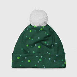 Шапка с помпоном Прикольный горошек зелёный, цвет: 3D-белый