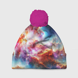 Шапка с помпоном The cosmic nebula, цвет: 3D-малиновый