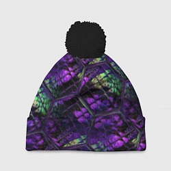 Шапка с помпоном Бабочки в фиолетовом креативном узоре, цвет: 3D-черный