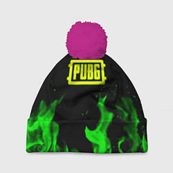 Шапка с помпоном PUBG кислотное лого огненный стиль, цвет: 3D-малиновый